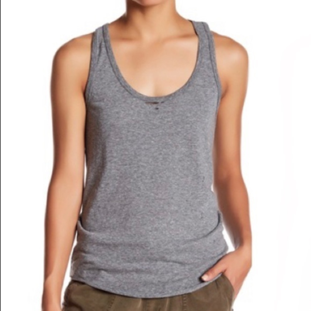 PAM & GELA Distressed Racerback Tank, Grey, XS